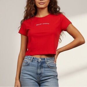Ariana Grande Eternal Sunshine Red Embroidered Cotton Baby Tee Crop Size Medium
